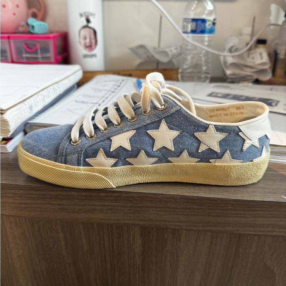 Saint Laurent denim sneakers with white stars - Picture 2 of 7